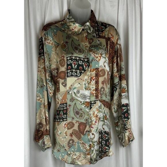 Zara Satin Paisley Print Shirt, Muti Colored L Fairy flowy Oversized 54-10 - Picture 1 of 16